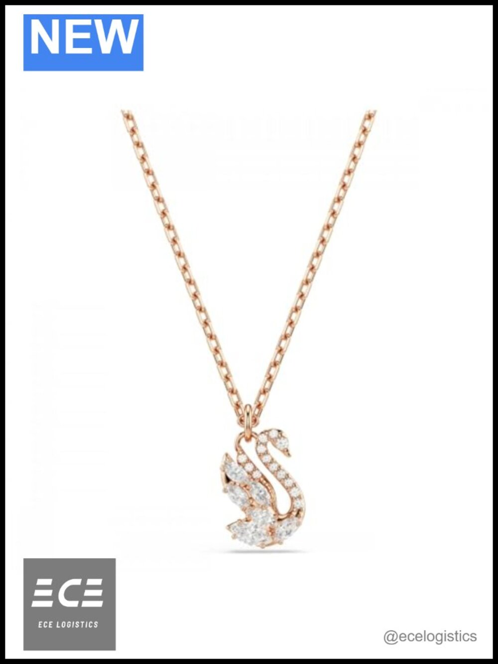 Swan Pendant Necklace Rose Gold Plated Crystal Cutout Polished Adjustable